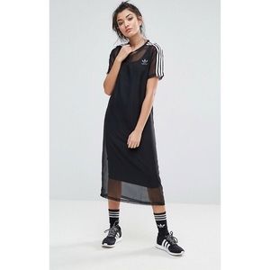 adidas Midi Dress with Sheer Mesh Overlay
